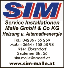 Print-Anzeige von: SIM Service Installationen Malle KG Gerhard Malle Heizung u. Alternativenergie