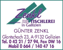 Print-Anzeige von: Zenkl, Günther, Tischlerei