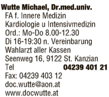 Print-Anzeige von: Wutte, Michael, Dr. med. univ., FA f. Innere Medizin