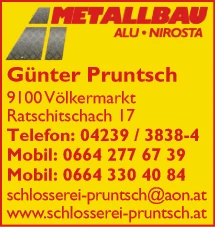 Print-Anzeige von: Pruntsch, Günter, Schlossereibetrieb
