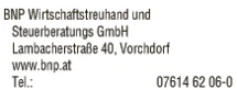 Print-Anzeige von: BNP Wirtschaftstreuhand und Steuerberatungs GmbH