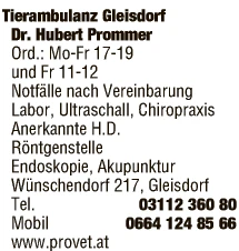 Print-Anzeige von: Prommer, Hubert, Dr.med.vet., Tierarzt