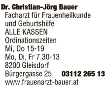 Print-Anzeige von: Bauer, Christian, Dr.med., FA f Frauenheilkunde