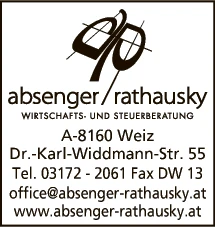 Print-Anzeige von: Absenger - Dr Rathausky SteuerberatungsgesmbH Print-Anzeige von: Absenger - Dr Rathausky SteuerberatungsgesmbH