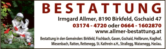 Print-Anzeige von: Allmer, Irmgard, Bestattung