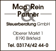 Print-Anzeige von: Rein Mag. & Partner Steuerberatung GmbH, Wirtschaftstreuhänder / Steuerberater Print-Anzeige von: Rein Mag. & Partner Steuerberatung GmbH, Wirtschaftstreuhänder / Steuerberater