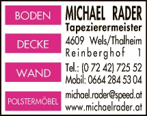 Print-Anzeige von: Rader, Michael, Tapeziermeister