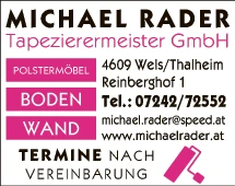 Print-Anzeige von: Rader, Michael, Tapeziermeister