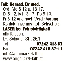Print-Anzeige von: Falb, Konrad, Dr.med., FA f Augenheilkunde
