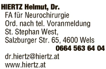 Print-Anzeige von: Hiertz, Helmut, Dr., FA f Neurochirurgie