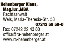 Print-Anzeige von: Hehenberger, Klaus, Mag., RA u Vert i Strafs