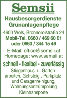 Print-Anzeige von: Semsii Service, Hausbesorgerdienste Print-Anzeige von: Semsii Service, Hausbesorgerdienste