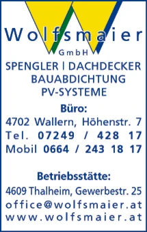 Print-Anzeige von: Wolfsmaier GmbH, Dachdeckereien