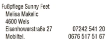 Print-Anzeige von: Fußpflege Sunny Feet, Melisa Makelic
