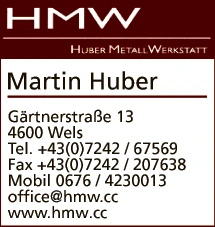 Print-Anzeige von: HMW Huber Metall Werktstatt, Schlosserei