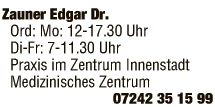 Print-Anzeige von: Zauner, Edgar, Dr., FA f Chirurgie