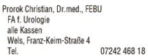Print-Anzeige von: Prorok, Christian, Dr. med., Ärzte \ Fachärzte f Urologie