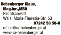 Print-Anzeige von: Hehenberger, Klaus, Mag., RA u Vert i Strafs