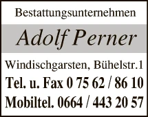 Print-Anzeige von: Perner, Adolf, Bestattungsunternehmen