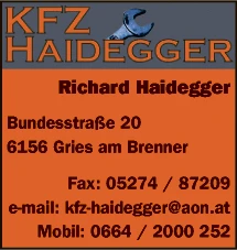 Print-Anzeige von: Haidegger, Richard, Kfz-Werkstätte Print-Anzeige von: Haidegger, Richard, Kfz-Werkstätte