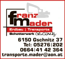 Print-Anzeige von: Mader, Franz, Erdbewegungen