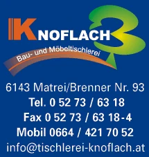 Print-Anzeige von: Knoflach, Alois, Bau- und Möbeltischlerei