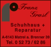 Print-Anzeige von: Grasl, Franz, Schuhhaus u Reparatur Print-Anzeige von: Grasl, Franz, Schuhhaus u Reparatur