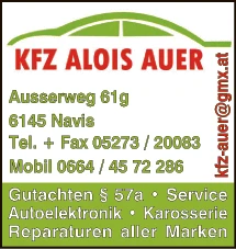 Print-Anzeige von: Auer, Alois, Autoreparatur
