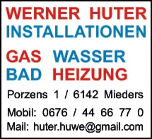 Print-Anzeige von: Werner Huter Installationen