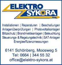 Print-Anzeige von: Elektro Sykora GmbH, Elektrounternehmen