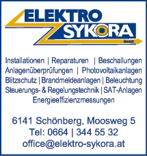 Print-Anzeige von: Elektro Sykora GmbH, Elektrounternehmen Print-Anzeige von: Elektro Sykora GmbH, Elektrounternehmen
