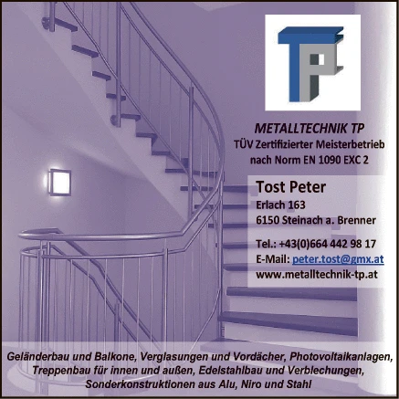 Print-Anzeige von: TP Metalltechnik und Design GmbH