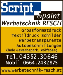 Print-Anzeige von: Resch, Wolfgang, Werbetechnik Print-Anzeige von: Resch, Wolfgang, Werbetechnik