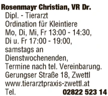 Print-Anzeige von: Rosenmayr, Christian, VR Dr., Tierarzt