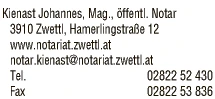 Print-Anzeige von: Kienast, Johannes, Mag., Öffentlicher Notar