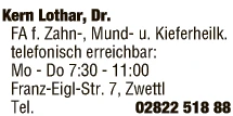 Print-Anzeige von: Kern, Lothar, Dr., FA f. Zahn-, Mund- u. Kieferheilkunde