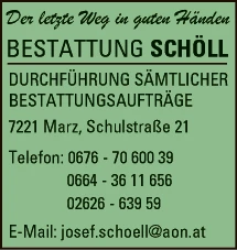 Print-Anzeige von: Bestattung Josef Schöll