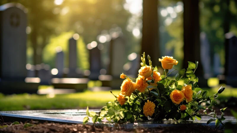 Bestattungsvorsorge in Schladming und Gröbming | Blumenstrauß liegt vor Grab auf einem Friedhof